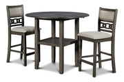 Gia 3 Pc 42" Counter Drop Leaf Table & 2 Chairs-Gray