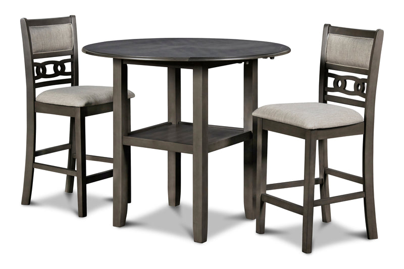 Gia 3 Pc 42" Counter Drop Leaf Table & 2 Chairs-Gray