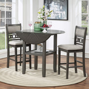 Gia 3 Pc 42" Counter Drop Leaf Table & 2 Chairs-Gray