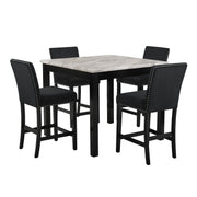 Celeste 5Pc 42" Marble Finish Counter Table & 4 Chairs-Black