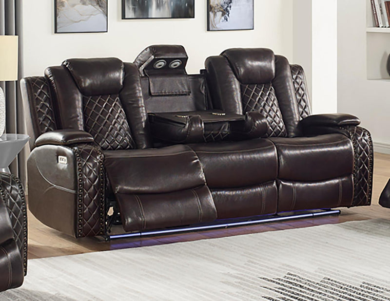 New Classic Furniture Joshua Sofa with Dual Recliner in Dark Brown