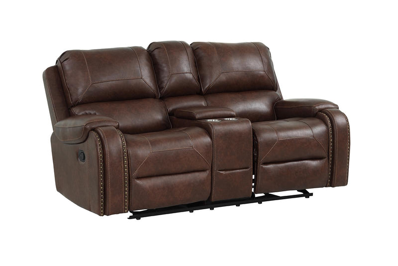 New Classic Furniture Taos Glider Console Loveseat with Power Footrest in Caramel