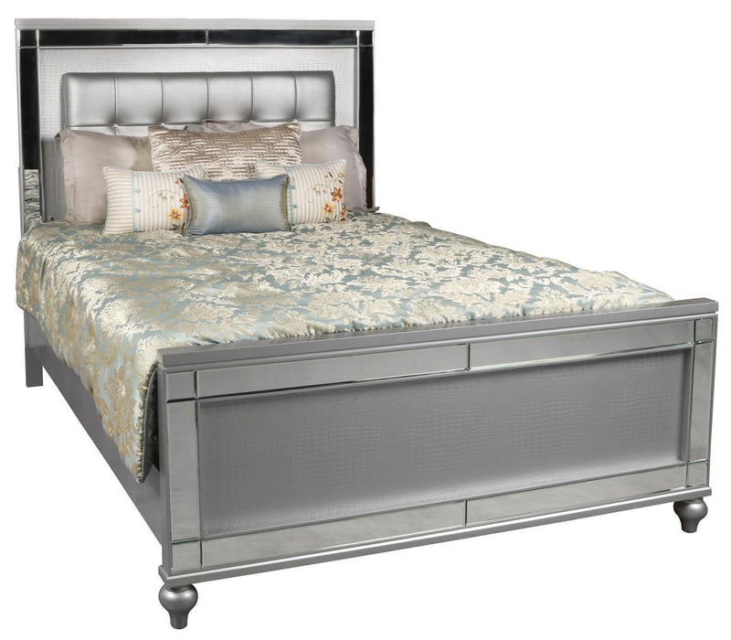 New Classic Furniture Valentino California King Upholstered Lighted Bed in Silver