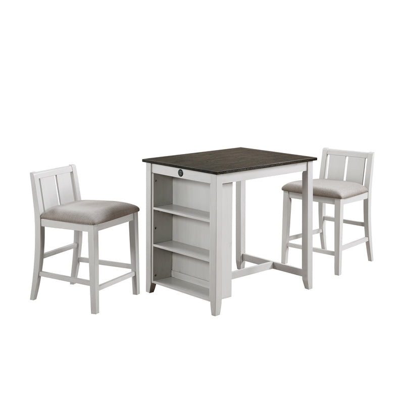HESTON 36" STORAGE COUNTER TABLE SET W/2 CHAIRS-WHITE/GRAY
