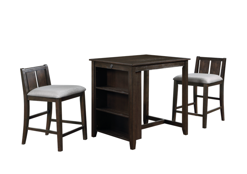 HESTON 36" STORAGE COUNTER TABLE SET W/2 CHAIRS-CHERRY