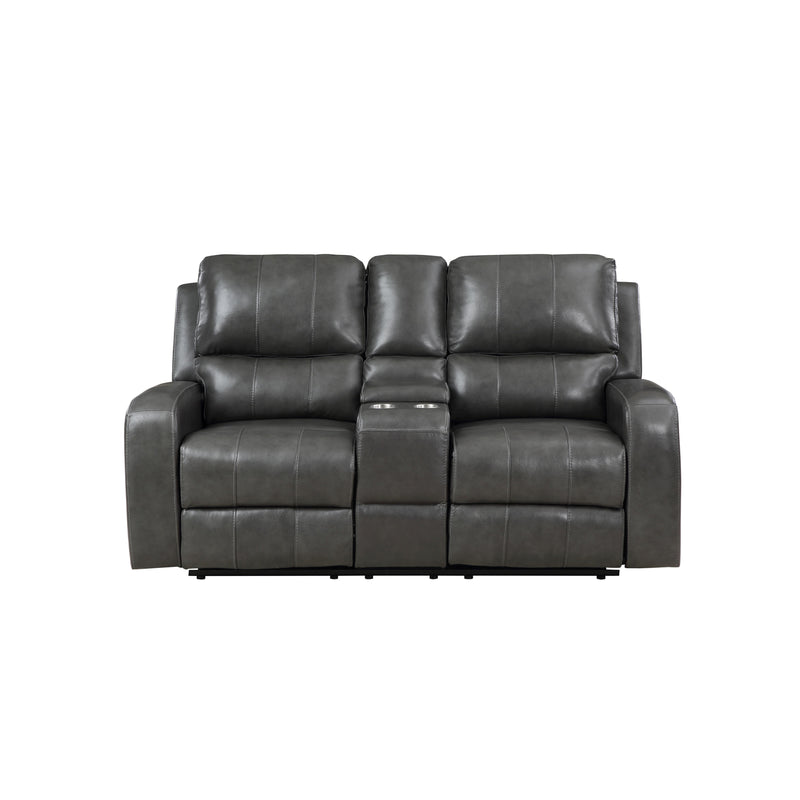 LINTON LEATHER CONSOLE LOVESEAT W/ PWR FR-GRAY