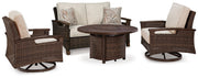 Paradise Trail Outdoor Loveseat, Lounge Chairs and Fire Pit Table - Sims Furniture