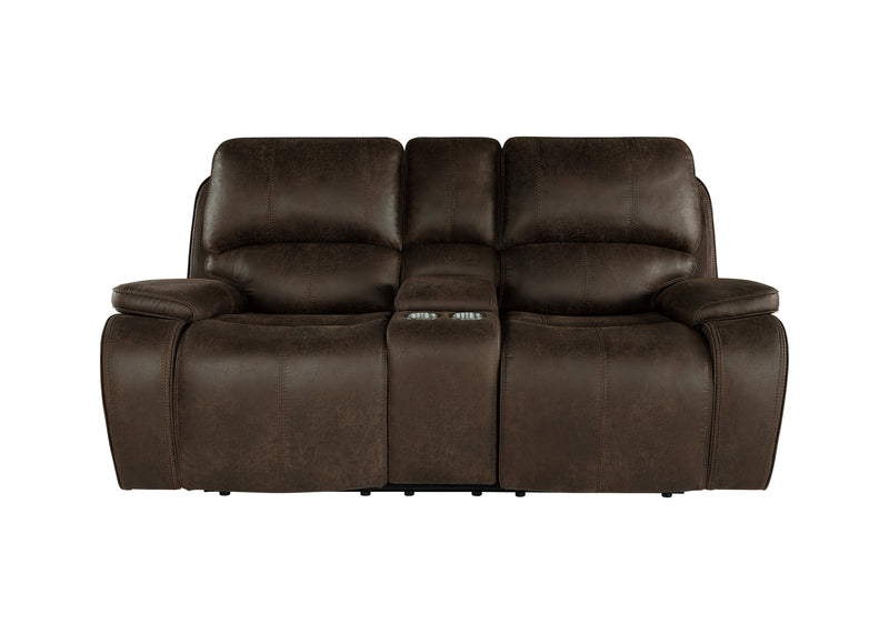 Brookings Console Loveseat W/ Dual Recliners-Brown
