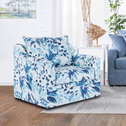 Sylvie Swivel Chair-Blue And White Print