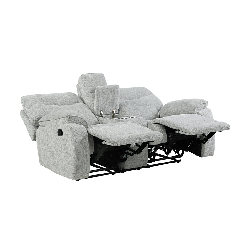 Chablis Reclining Console Loveseat-Mist Gray