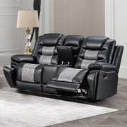 Nikko Console Loveseat W/ Dual Recliners-Black/Gray