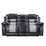 Nikko Console Loveseat W/ Dual Recliners-Black/Gray