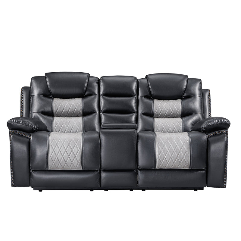 Nikko Console Loveseat W/ Dual Recliners-Black/Gray