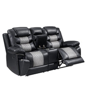 Nikko Console Loveseat W/ Dual Recliners-Black/Gray
