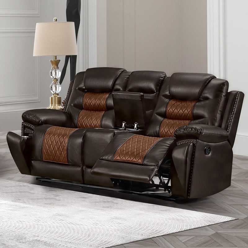 Nikko Console Loveseat W/ Dual Recliners-Brown