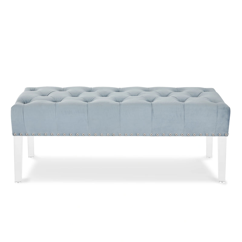 VIVIAN LIGHT BLUE VELVET BENCH WITH CRYSTAL BUTTONS